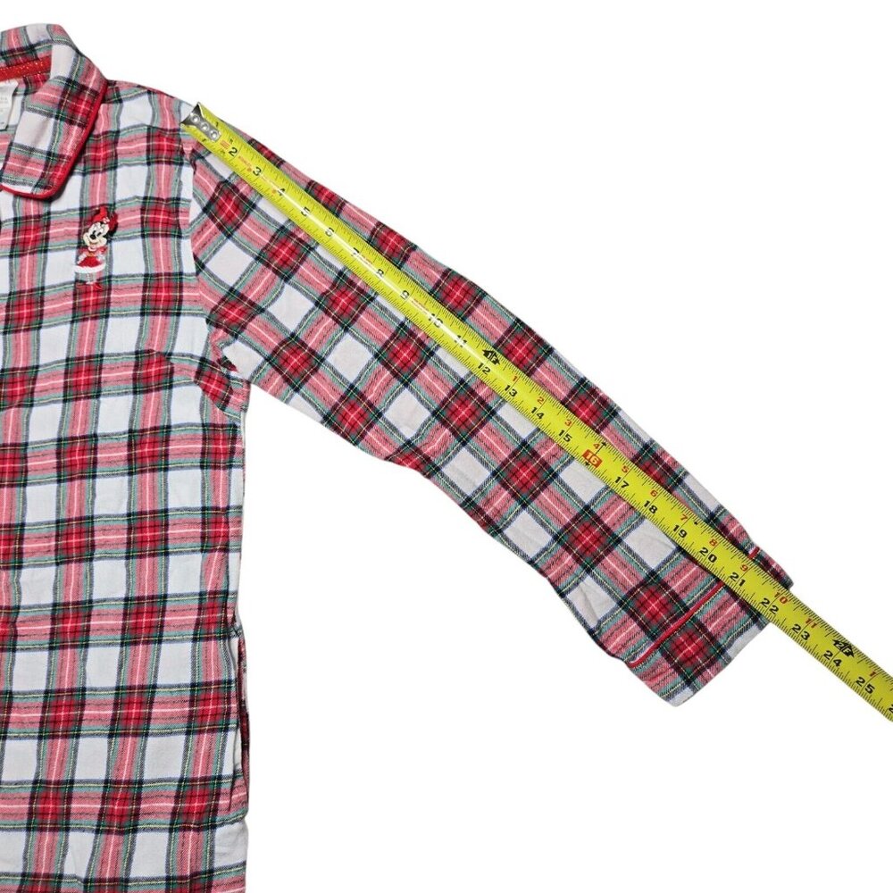 Disney Pajama Top Womens Medium Pink Button Up Minnie Mouse Plaid Long Sleeve - Picture 7 of 14